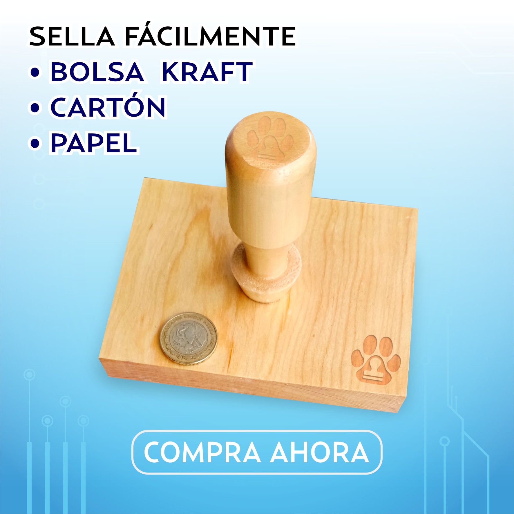Sello Para Bolsa Kraft 10x10cm + Cojín Grande 12x12cm Y Tinta! - Image 3
